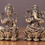 Pure Brass Unique Lord Ganesha and Goddess Lakshmi Idols - 3" Height